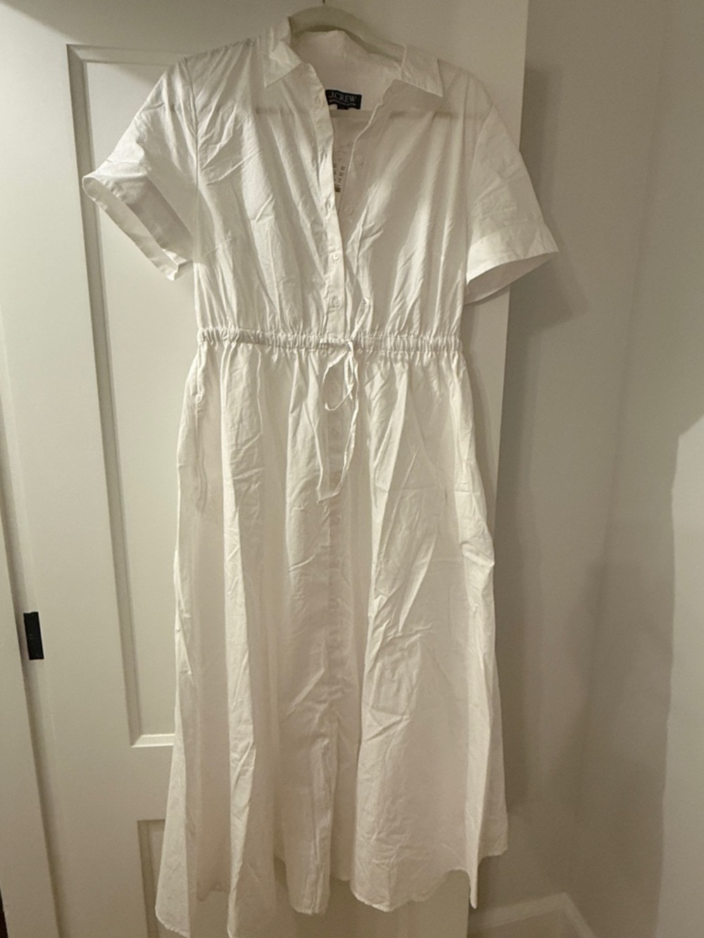 J. Crew White Button-Front Drawstring Maxi Dress